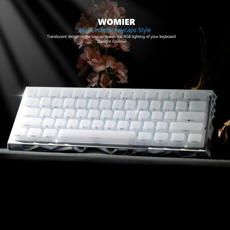 Womier Keyboard Keycaps Jelly - Ceramic Keycaps Style, Clear White Key Cap, Transparent Side Printed Custom 60 65 75 100 Percent for Cherry MX, Outemu, Gateron Mechanical Keyboards(MDA Profile) - Image 2
